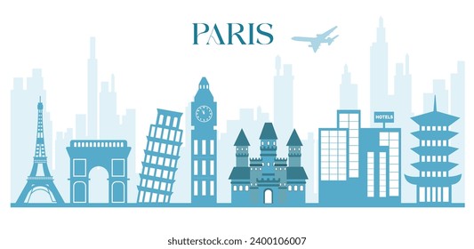 Vector illustration Paris Skyline panorama editable template 