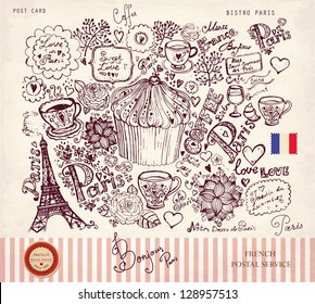 Vector illustration with Paris symbols