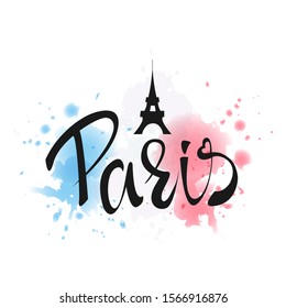 Vector illustration of Paris text and Eiffel sketch for travel poster. Paris lettering typography poster / card / invitation / banner