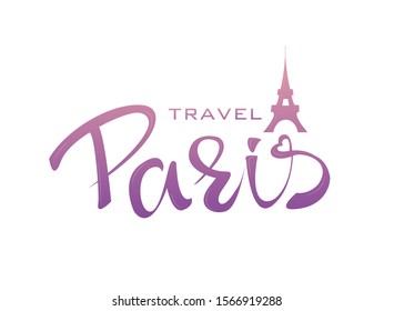 Vector illustration of Paris text and Eiffel sketch for travel poster. Paris lettering typography poster / card / invitation / banner