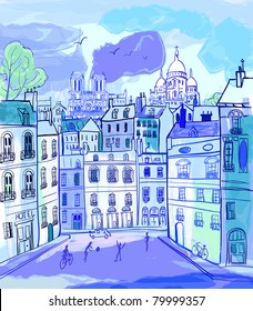 vector illustration of Paris in watercolor style