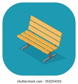 A vector illustration of a park bench seat.
Isometric wooden Park bench Icon illustration.
outdoor seating.