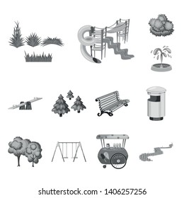 Vector illustration of park and city icon. Collection of park and street stock symbol for web.