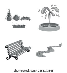Vector illustration of park and city icon. Set of park and street stock vector illustration.