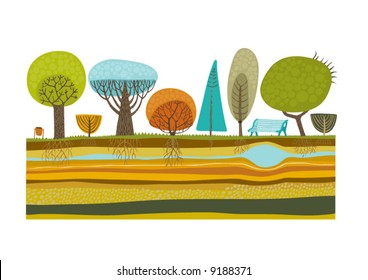 The vector illustration of park trees set.