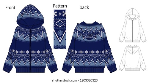 Vector illustration of Parker jacket. Front and back views.