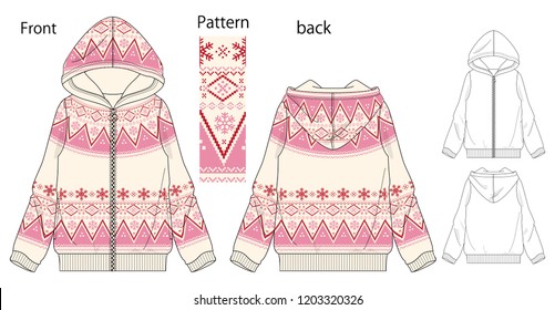 Ilustración vectorial de la chaqueta Parker. Vistas frontal y posterior.