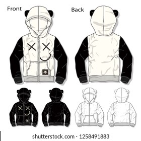 Vector illustration of Parker jacket. Front and back,