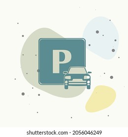 Vector illustration of a parking zone. Parking sign and car icon on multicolored background. Layers grouped for easy editing illustration. For your design.