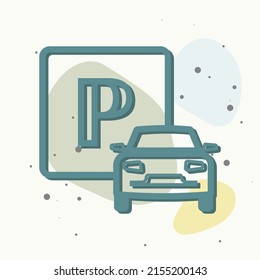 Vector illustration of a parking zone. Parking sign and car on multicolored background. Layers grouped for easy editing illustration. For your design.