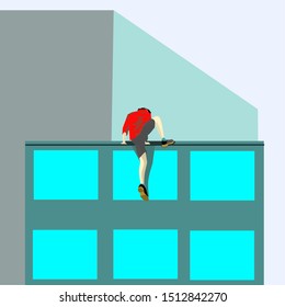 Vector illustration of parkour climbing a building, icon or sign of a man climbing a building. simple yet elegant illustration.