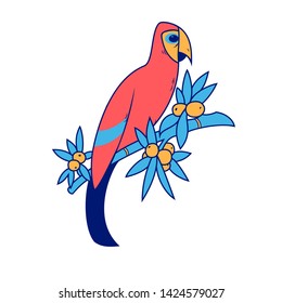 
Vector illustration of a parrot, bird, with a branch of fruit.