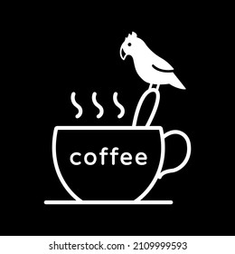 Vector illustration of a parrot and a cup of coffee.