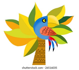 vector illustration of the parrot on palm