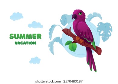 Vector illustration with a parrot on a white background. Summer tropical bird.