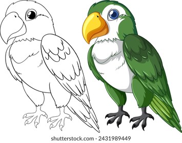 Vector illustration of a parrot, outlined and colored