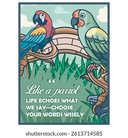 Vector Illustration of Parrot with Simple Illustration Available for Poster