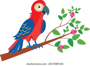 vector illustration of a parrot sitting on a branch