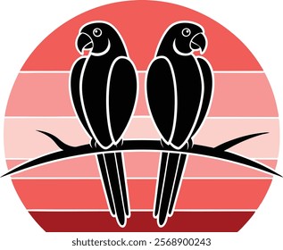 Vector Illustration of Parrot Sitting on Branch