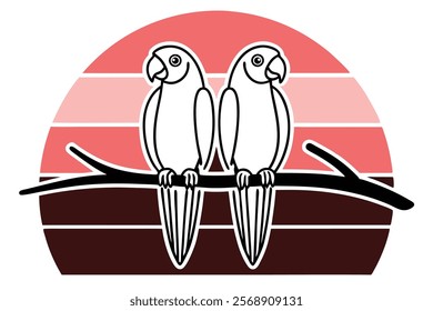 Vector Illustration of Parrot Sitting on Branch