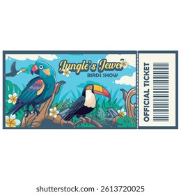 Vector Illustration of Parrot and Taucan with Simple Illustration Available for Ticket