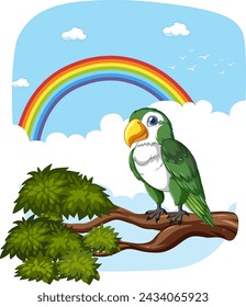 Vector illustration of a parrot with a vibrant rainbow