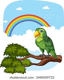 Vector illustration of a parrot with a vibrant rainbow