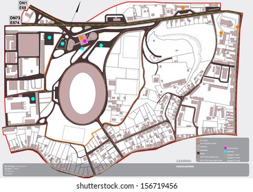 vector illustration of a part of an academic urbanism study of a city area, about circulations and transportation
