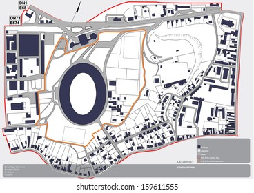 vector illustration of a part of an academic urbanism study of a city area, about the percentage of the build space 