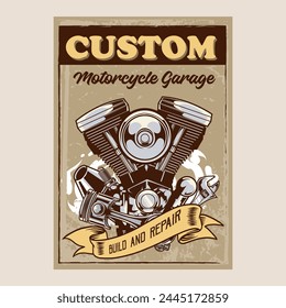 Vector Illustration of Part of Motorcycles with Vintage Illustration Available for Vintage Poster