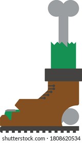 Vector illustration of part of a zombie's leg, bones in a torn Shoe for Halloween in cartoon style. The concept of holiday, fear, horror, fun, Halloween. Can be used for fabric, textiles, paper