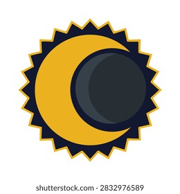A vector illustration of a partial solar eclipse, featuring a stylized yellow sun partially obscured by a dark moon against a dark circular background, perfect for space and astronomy themes.