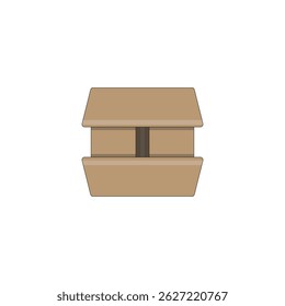 Vector illustration of a partially open cardboard box, perfect for logistics, e-commerce, packaging design, and delivery service concepts.