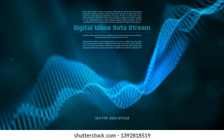 Vector illustration of a particle. Abstract wave flow. Stream of blurry dots