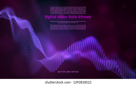Vector illustration of a particle. Abstract wave flow. Stream of blurry dots