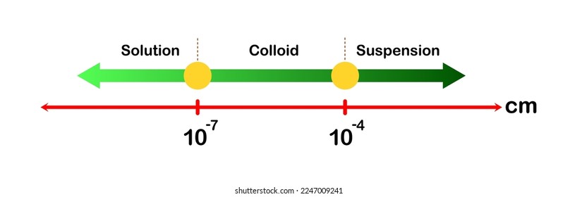 Vector illustration of particle size comparison of  solutions, colloids and suspensions on white background.