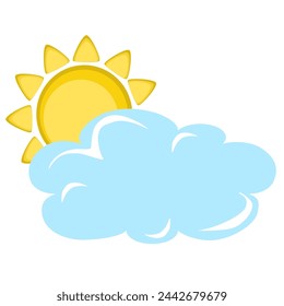 Vector illustration of partly cloudy skies, weather forecast symbol. Simple cute sun and cloud