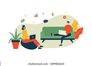 Vector illustration, partnership work from home