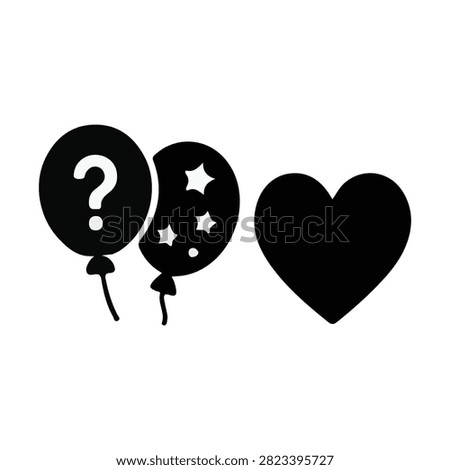 Vector illustration of party balloons with a question mark symbol next to a heart shape, isolated on a white background.