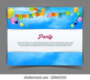 Vector illustration of Party banner with flags and ballons