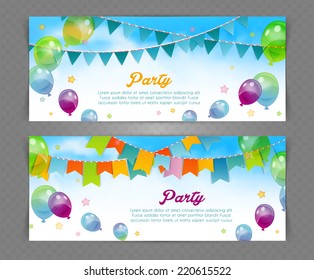 Vector illustration of Party banner with flags and ballons