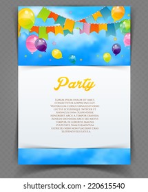 Vector Illustration Of Party Banner With Flags And Ballons