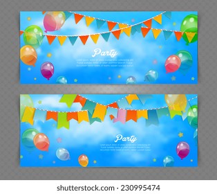 Vector illustration of Party banner with flags and ballons