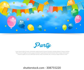 Vector illustration of Party banner with flags and ballons