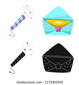 Vector illustration of party and birthday icon. Collection of party and celebration vector icon for stock.
