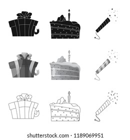 Vector illustration of party and birthday icon. Collection of party and celebration vector icon for stock.