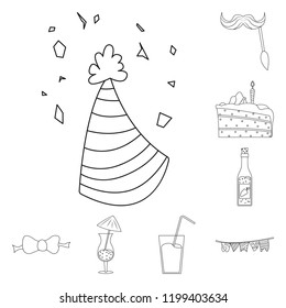 Vector illustration of party and birthday icon. Collection of party and celebration vector icon for stock.