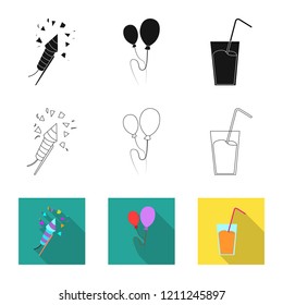 Vector illustration of party and birthday icon. Set of party and celebration vector icon for stock.
