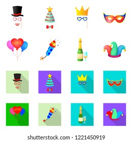 Vector illustration of party and birthday icon. Collection of party and celebration vector icon for stock.