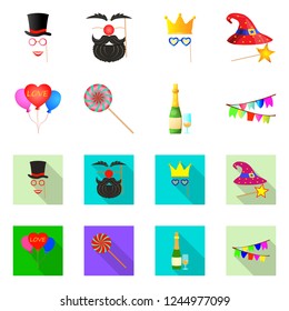 Vector illustration of party and birthday icon. Set of party and celebration vector icon for stock.